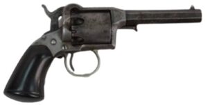 High-quality vintage revolver firearm with a textured black grip and metal finish, ideal for shooting sports, firearm enthusiasts, and target practice.