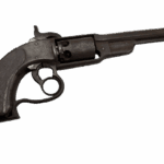 A vintage black revolver with a wooden grip and metal barrel, ideal for hunting, target shooting, and firearm collecting. Precision-crafted handgun for firearm enthusiasts.