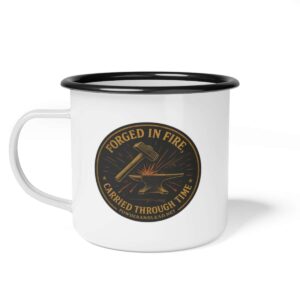 Forged in Fire, Carried Through Time — Enamel Camp Mug  — A Tribute to Craftsmanship, Endurance, and American Grit.