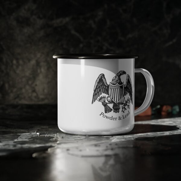 Rustic Enamel Camp Cup with Powder & Lead Eagle Logo - Image 4