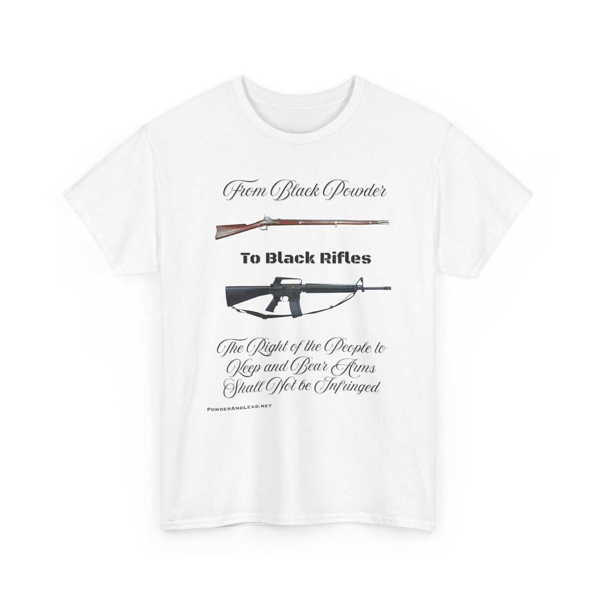 From Black Powder to Black Rifles — Heritage T-Shirt — A Journey Through American Firepower and Freedom. - Image 2