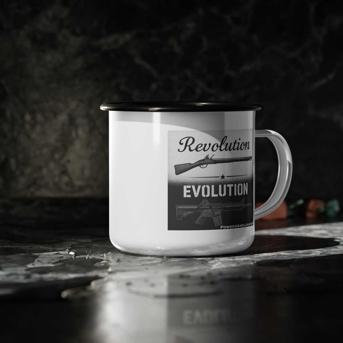 Revolution to Evolution — Enamel Camp Mug — From Flint and Steel to Forged Precision: The Story of American Firepower in Your Hand - Image 4