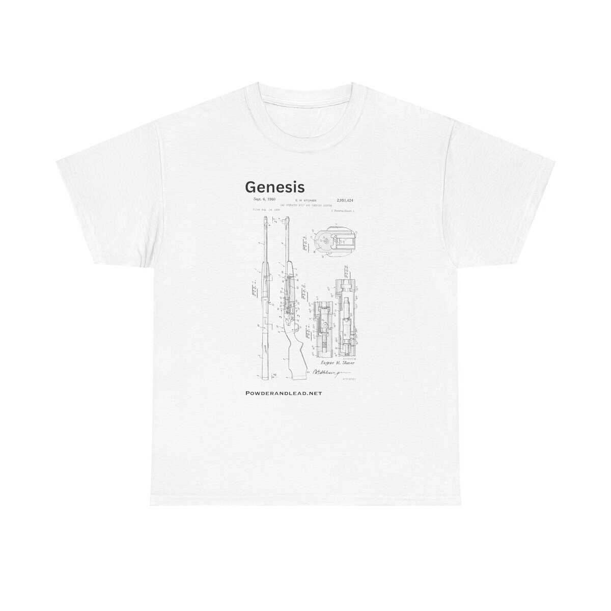 Genesis: The Origin of the Modern Rifle — T-Shirt — every story has a beginning — for the modern rifle, it began with Eugene Stoner