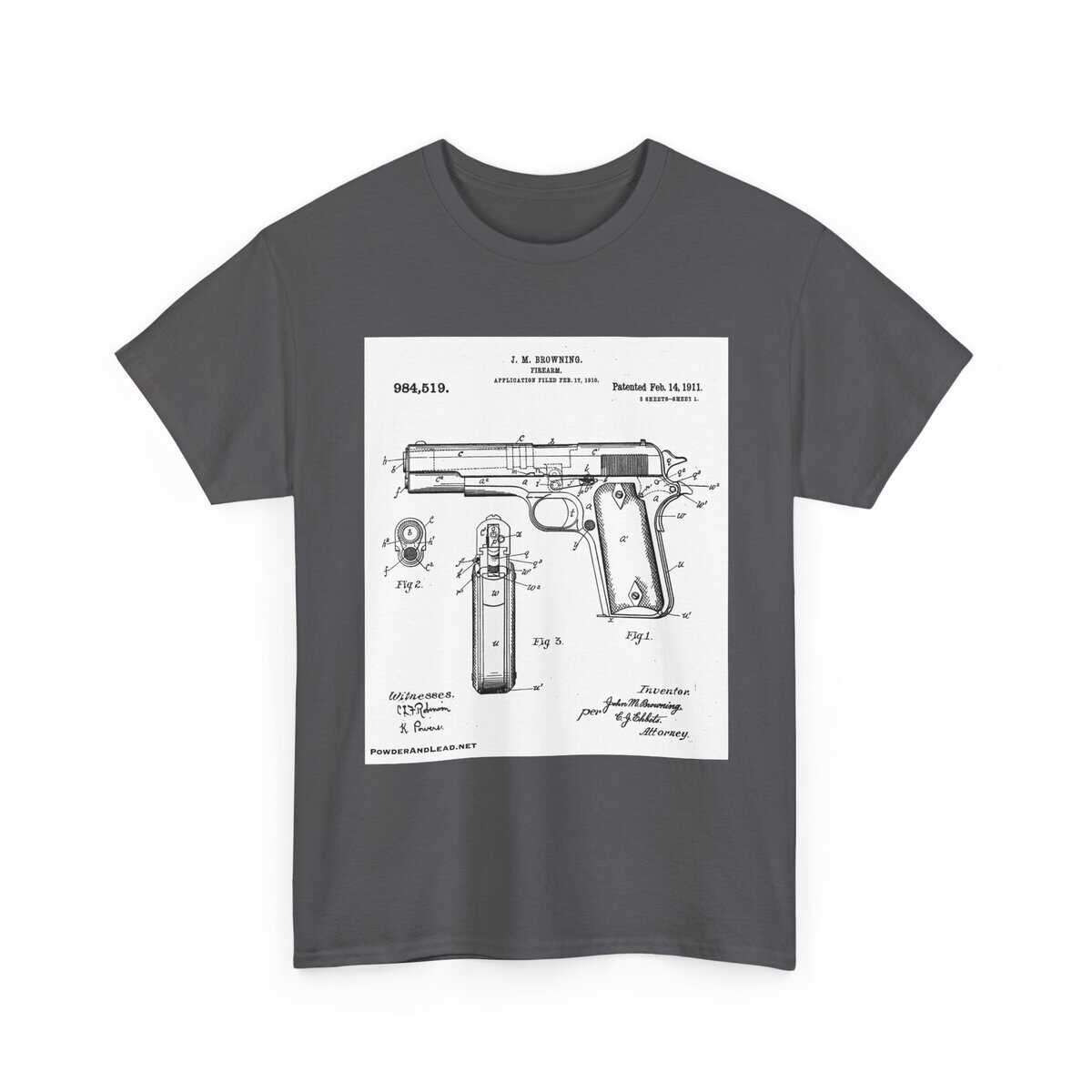 The 1911 Blueprint — John Browning Patent — T-Shirt  Classic. Precise. Eternal. - Image 2