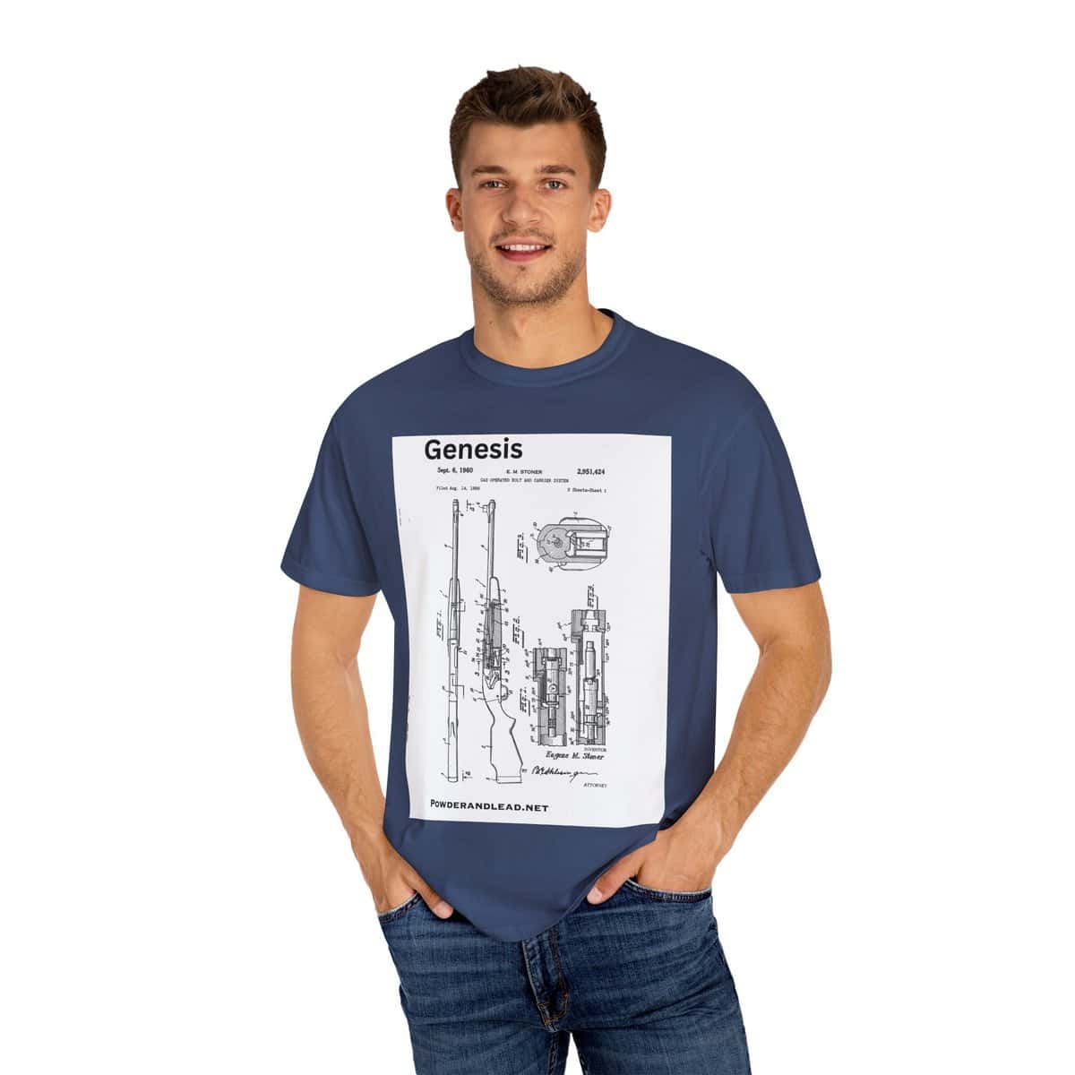 Genesis: The Origin of the Modern Rifle — T-Shirt — every story has a beginning — for the modern rifle, it began with Eugene Stoner - Image 12