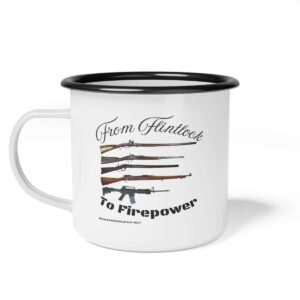 From Flintlock to Firepower – Enamel Camp Mug – Five Centuries of Rifle Evolution, One Legendary Cup