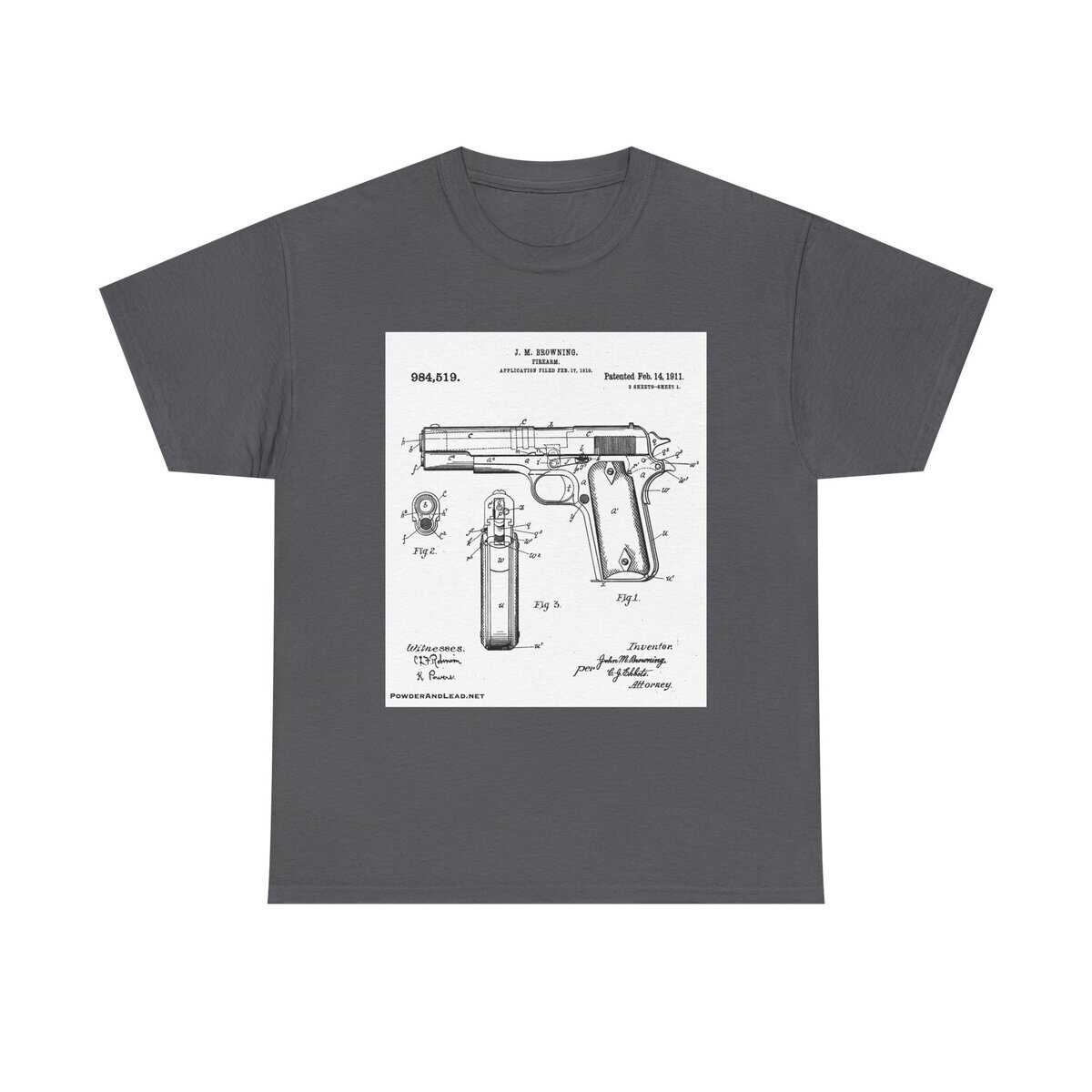 The 1911 Blueprint — John Browning Patent — T-Shirt  Classic. Precise. Eternal.