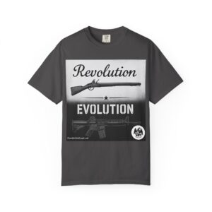 Revolution-Evolution T-shirt -- blackout edition -- subdued modern rifle
