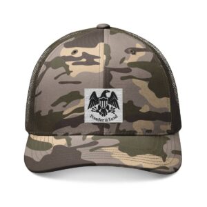 Powder & Lead Eagle Camo Trucker Hat:  Built for the Field. Worn with Pride. Forged in Tradition.