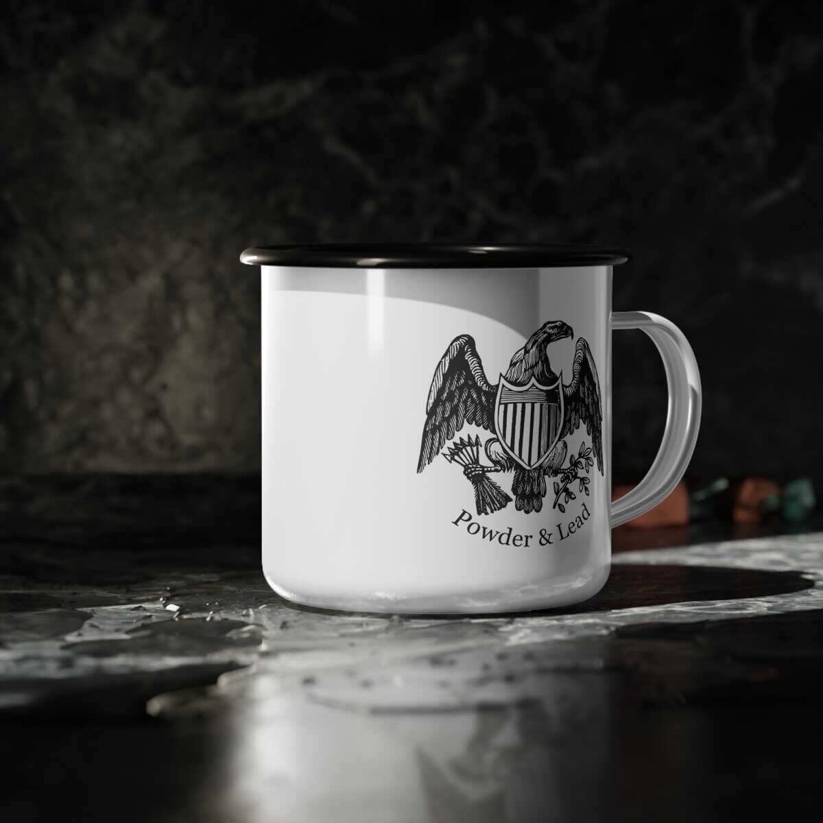 Powder & Lead Eagle Enamel Mug - Strength. Heritage. Precision - Poured into Every Cup. - Image 4