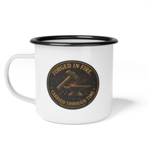 Forged in Fire, Carried Through Time - Enamel Camp Mug - A Tribute to Craftsmanship, Endurance, and American Grit