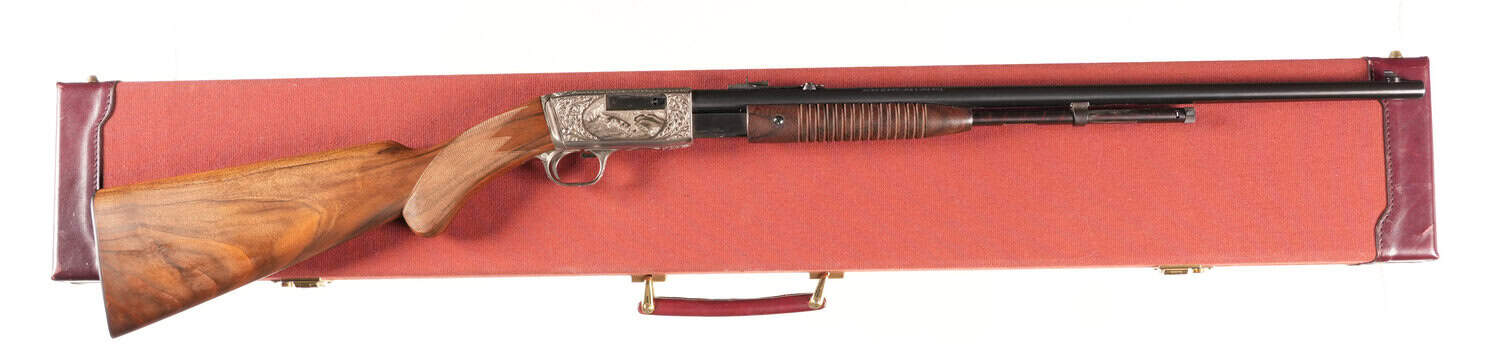 Browning Trombone pump-action Grade 3 slide rifle in canvas and leather carrying case