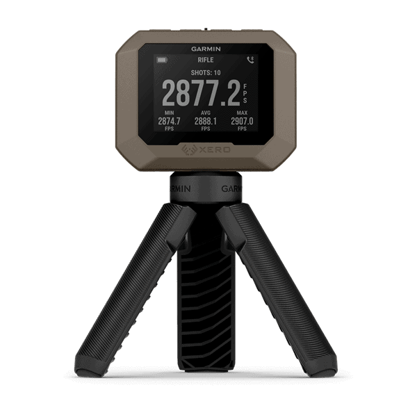 Garmin Xero C1 Pro Chronograph Doppler radar unit on tripod