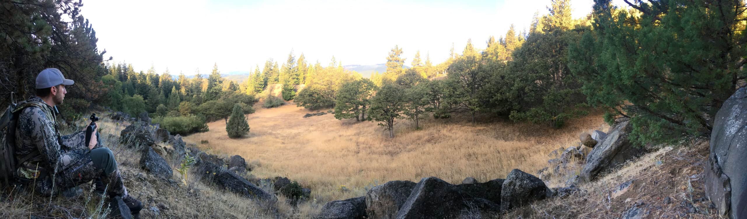 Hunter with bolt-action rifle in Oregon field