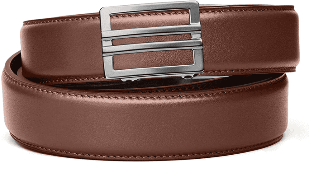 Kore Essentials X1 brown full-grain leather gun belt with ratchet buckle