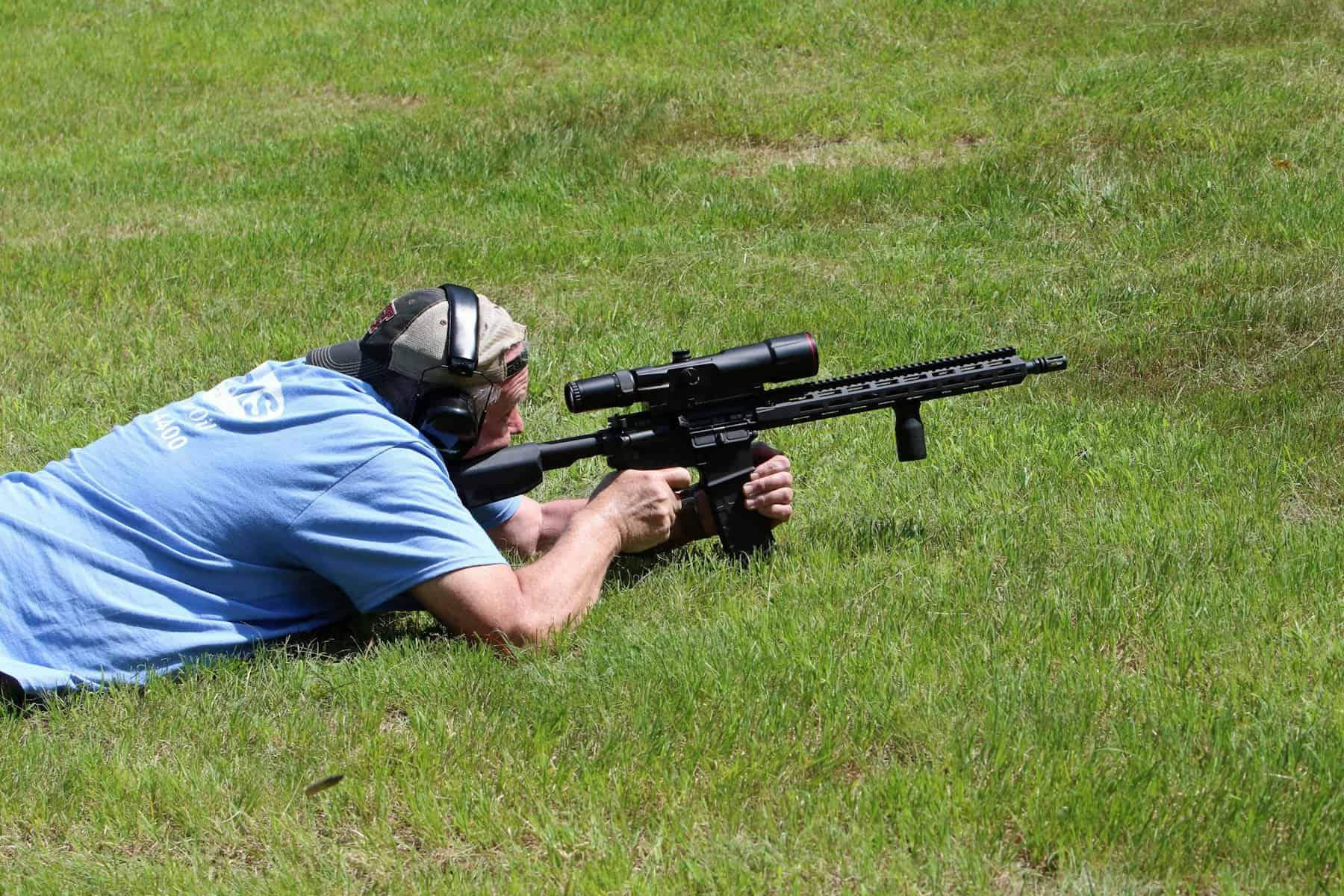 Civilian precision rifle shooter in prone position