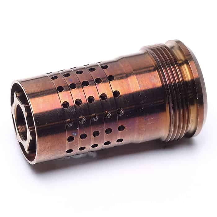 Q Cherry Bomb muzzle brake with 360-degree circumferential ports for suppressor mounting