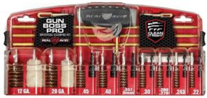 Real Avid Gun Boss Pro Universal Cleaning Kit with brushes, jags, and cleaning tools in zippered case