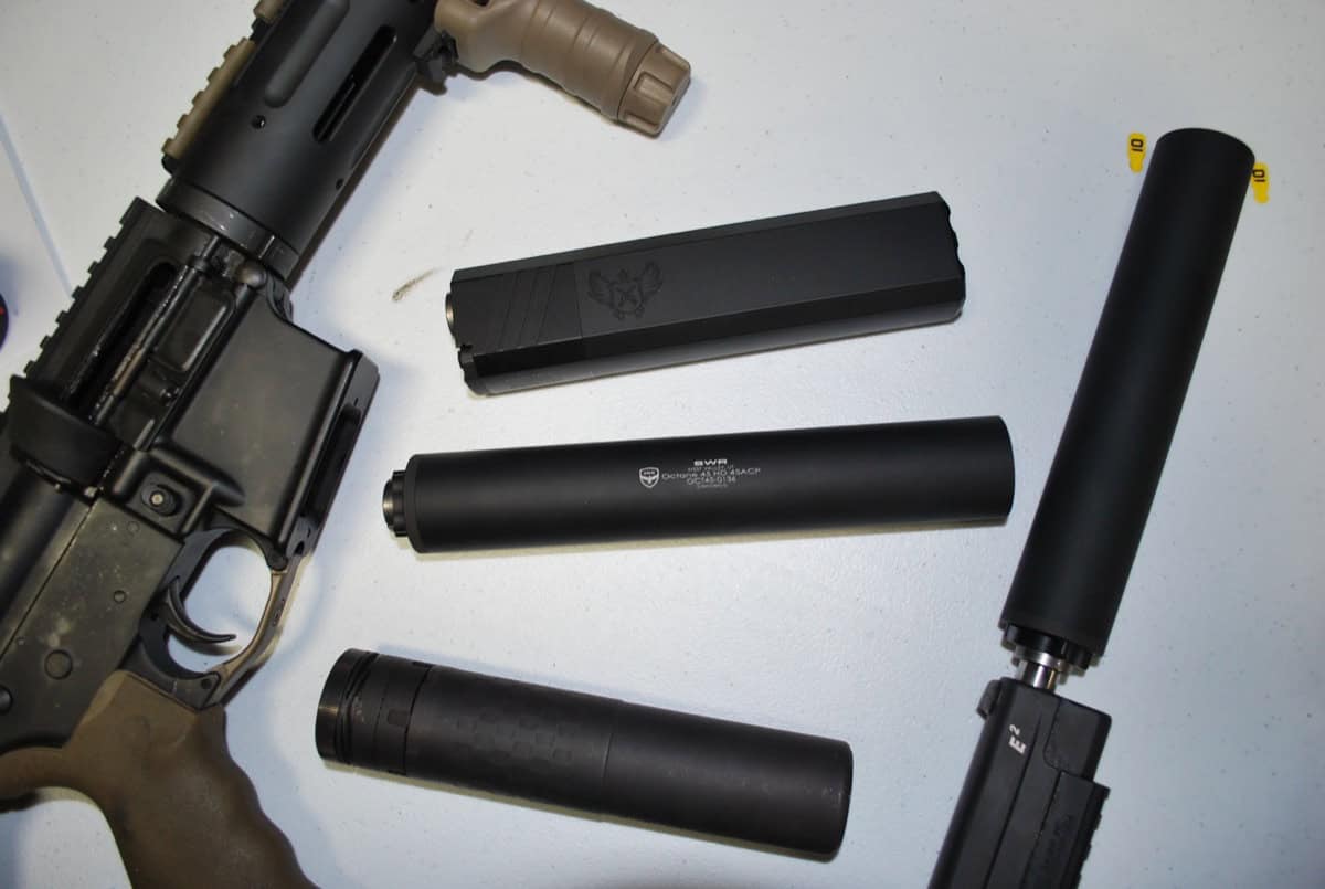 Multiple SilencerCo suppressors showing the variety of dedicated and multi-caliber options available