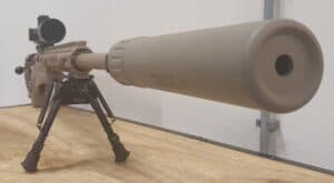 Suppressed precision rifle on a bipod — the NFA suppressor tax was eliminated in 2026