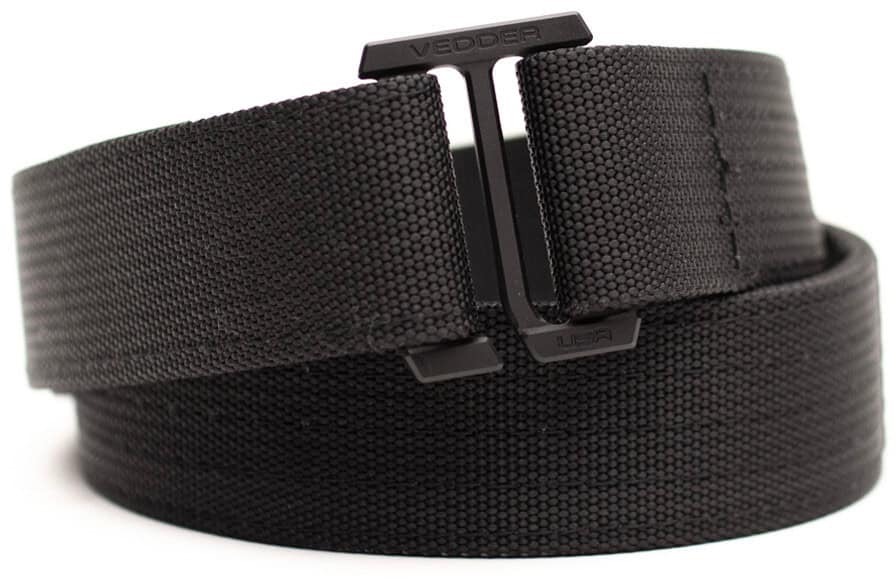 Vedder V3 nylon gun belt in black with CNC machined aluminum buckle