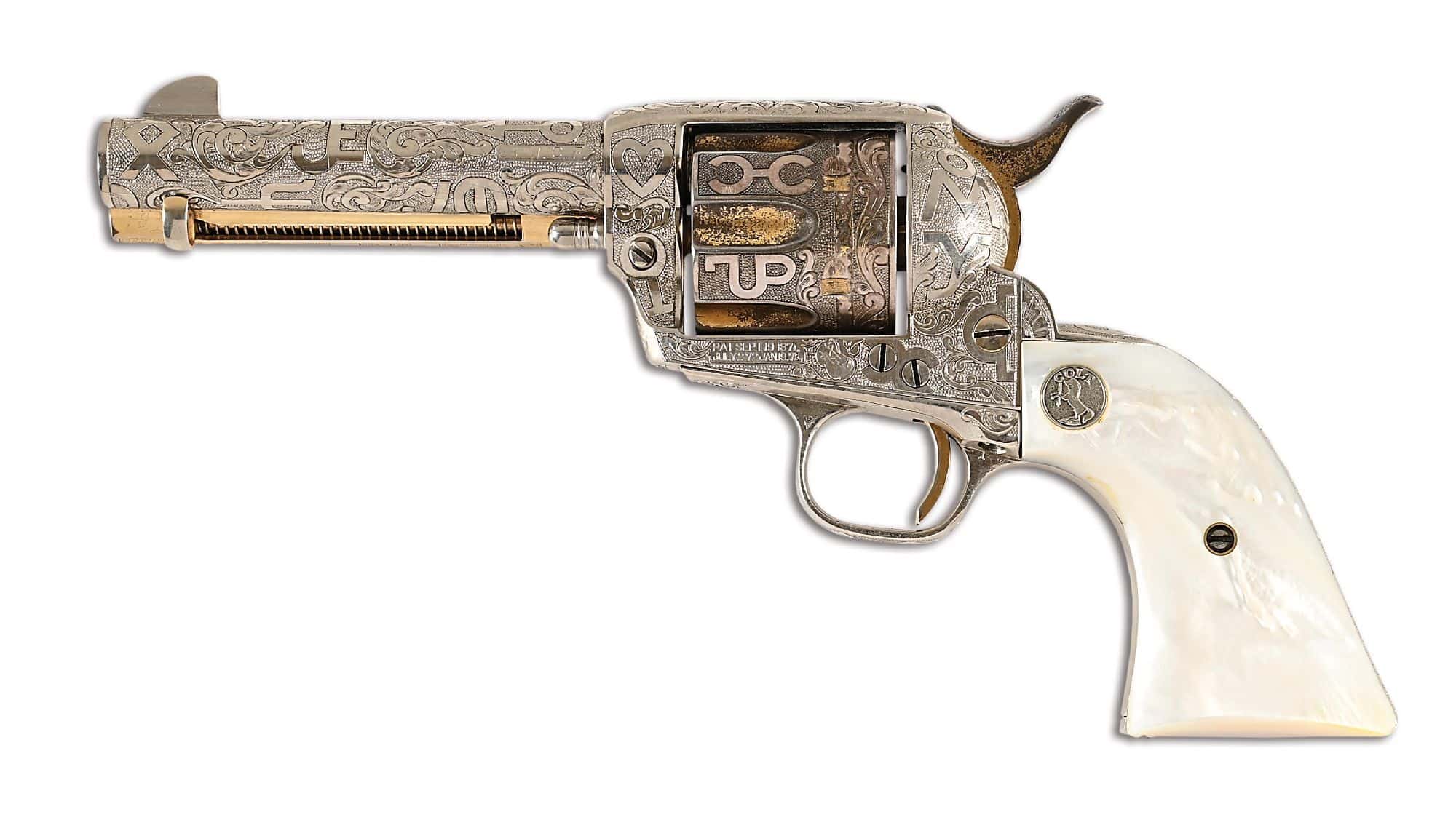 Colt Single Action Army .38 WCF revolver with cattle-brand engraving by Weldon Bledsoe — Morphy’s December 2025 firearms auction