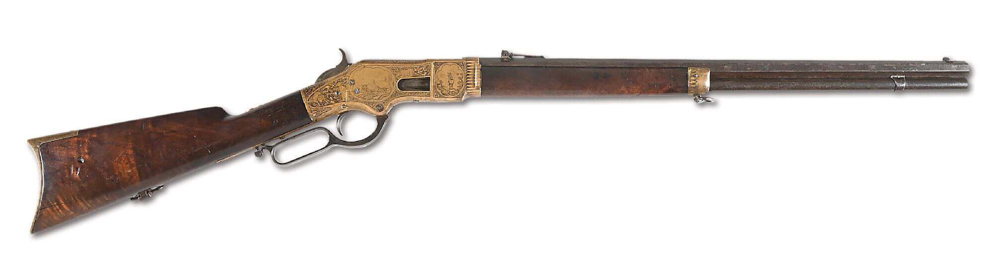 Conrad Ulrich-signed factory-engraved Model 1866 Winchester rifle in .44 Henry Rimfire — Morphy’s December 2025 firearms auction