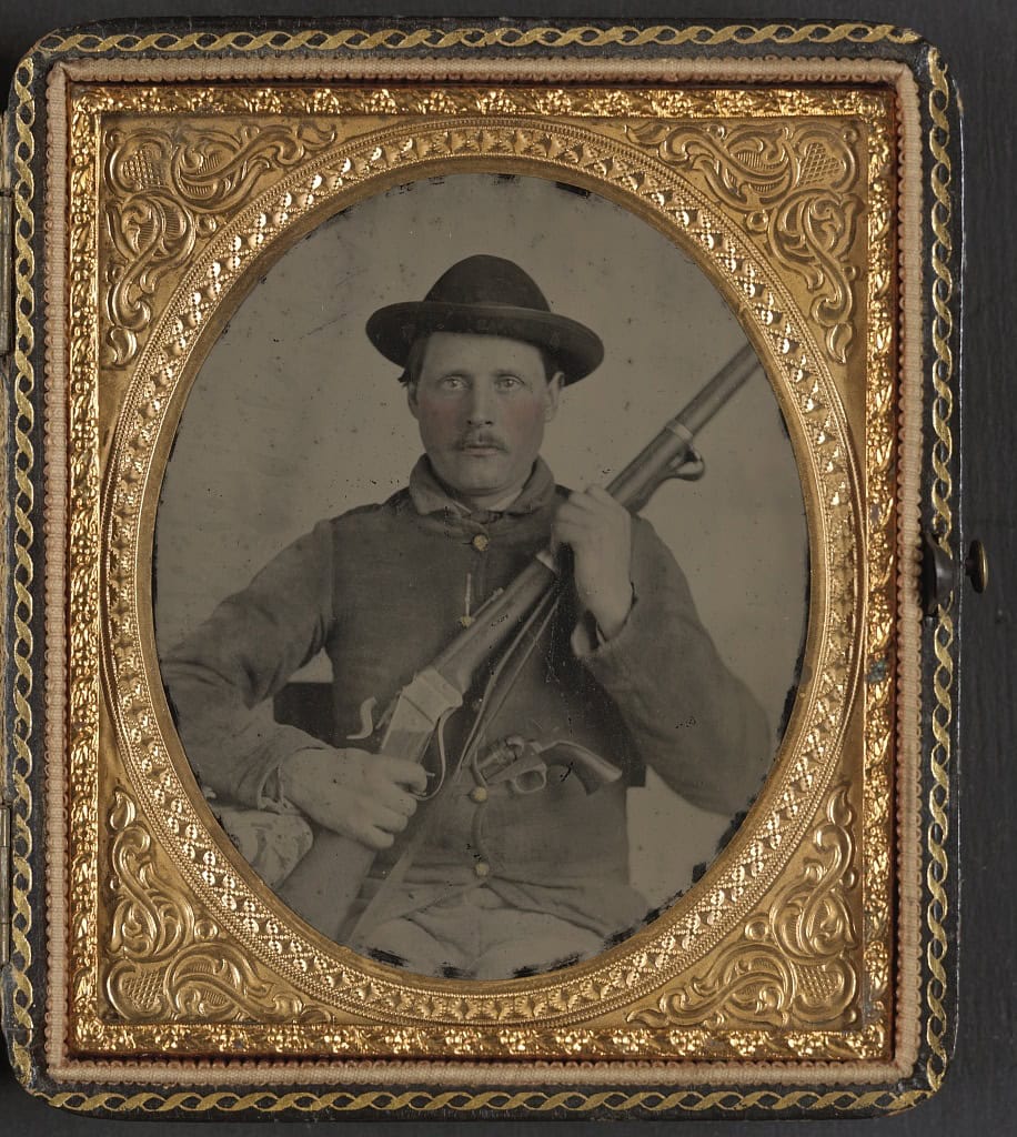 Civil War soldier with a Berdan-pattern Sharps Rifle