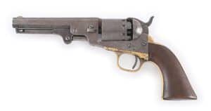Manhattan Arms Navy Series IV single-action percussion revolver, serial 64240, with ownership attributed to outlaw Jesse James. Estimate $100,000-$150,000.